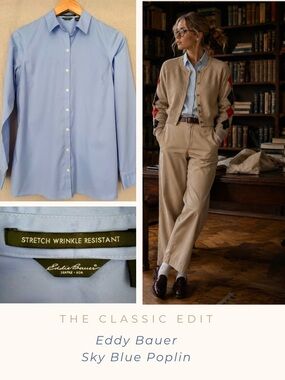 Eddie Bauer Sky Blue No-Iron Button-Up Shirt | Cotton Stretch | Classic Fit | S